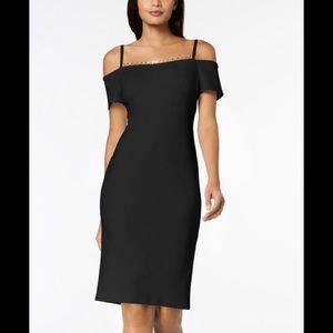 Women's Black Embellished Off-the-shoulder Scuba Dress 8